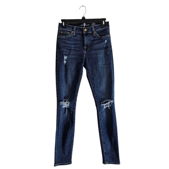 7 For All Mankind Gwenevere Distressed Skinny Blue Jeans 26 Preowned - Picture 1 of 9